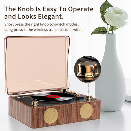 Retro Turntable Style Bluetooth Speaker & CD Player with Display - USB Rechargeable