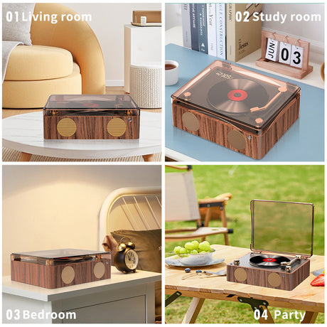 Retro Turntable Style Bluetooth Speaker & CD Player with Display - USB Rechargeable