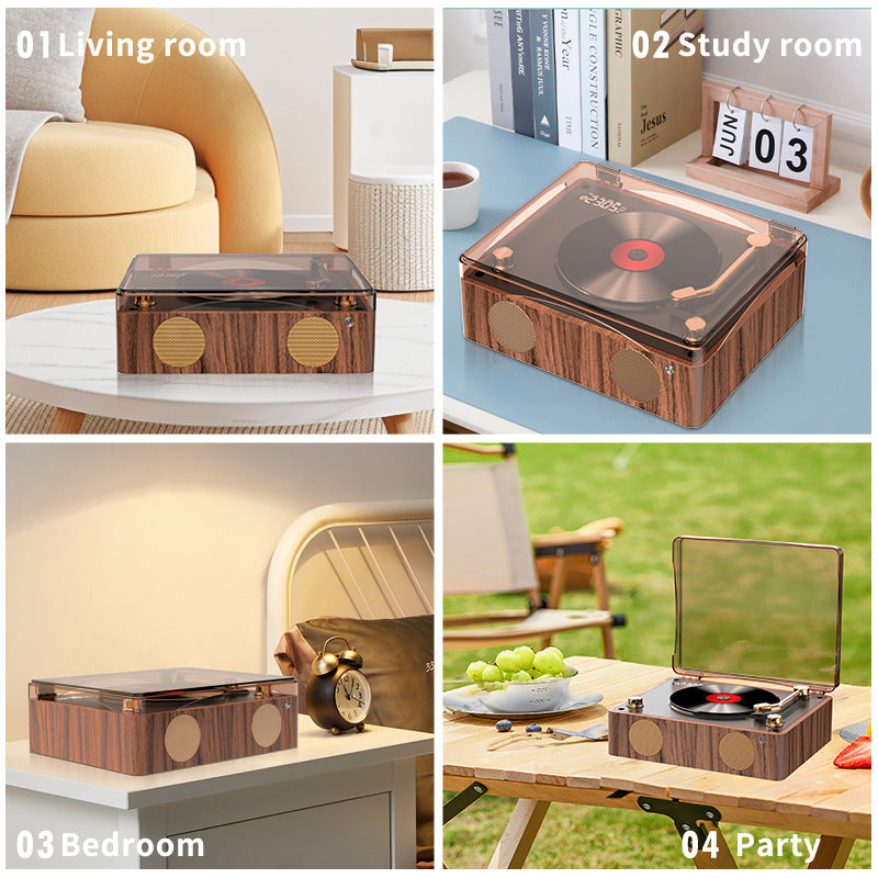 Retro Turntable Style Bluetooth Speaker & CD Player with Display - USB Rechargeable