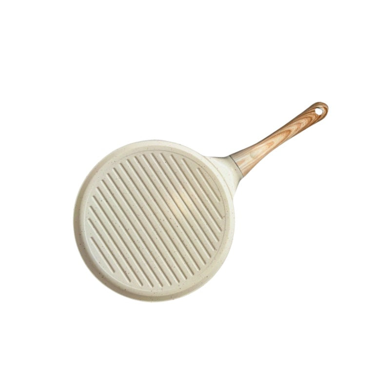 Beige Steak + Wood Grain Handle (Gas Model) Non-Stick Pancake Pan - 7-Hole Fun Shapes Breakfast Griddle (27cm)