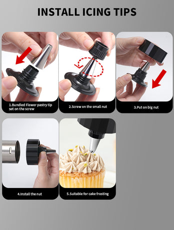 Black Deluxe Cookie Press & Icing Gun Set - 13 Discs & Multiple Nozzles for Baking & Decorating