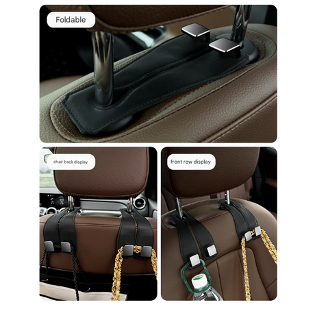 Beige Heavy Duty Car Headrest Hooks (Set of 4 Units) - PU Leather Seat Back Organizer Hangers