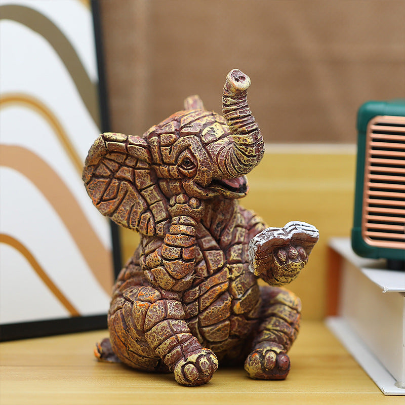 2 PCS Textured Resin Elephant Figurine - Decorative Stone-Look Statue for Home & Garden Decor