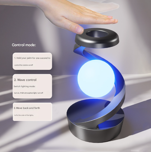 Grey-Black Modern Levitating LED Desk Lamp  - Spiral Design Atmosphere Light