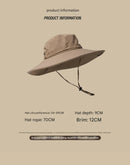 Water-Repellent Wide-Brim Bucket Hat with Adjustable Chin Strap - Sun Protection Black
