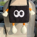 Black Cute Cartoon Car Trash Bin with Adjustable Strap - Water-Repellent Corduroy (19x24cm)