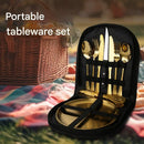 6-Piece Portable Stainless Steel Cutlery Set with Plate and Bag - Gold, Great for Camping and Travel (Chopsticks)
