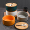 Green Nordic Ceramic Butter Dish with Knife - Airtight Cheese Container with Bamboo Lid, Kitchen Storage