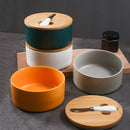 Gray Nordic Ceramic Butter Dish with Knife - Airtight Cheese Container with Bamboo Lid, Kitchen Storage