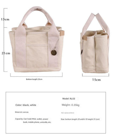 Dark Blue Canvas Lunch Tote Bag - Stylish Handbag with Multiple Compartments for Women