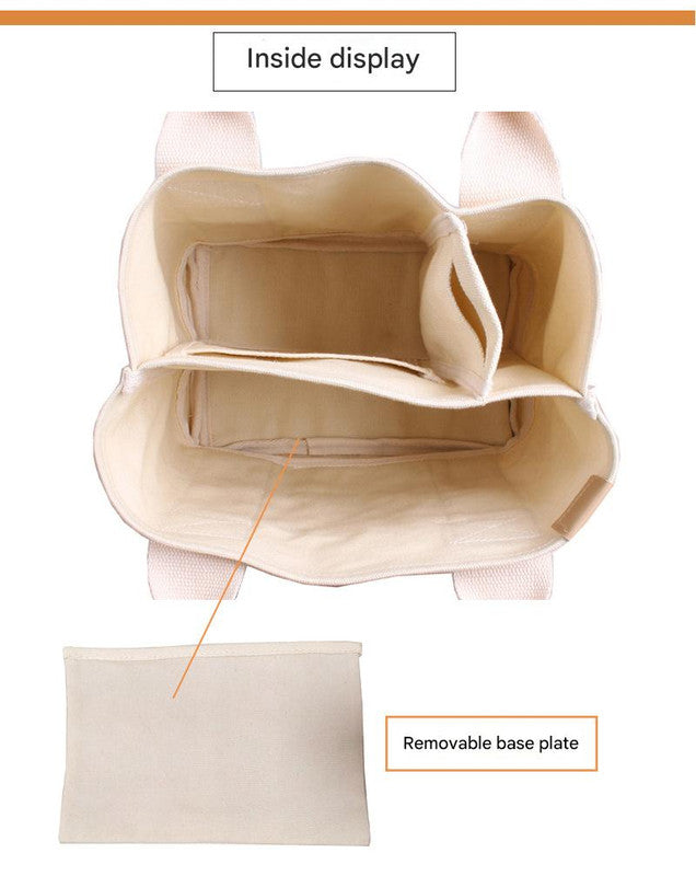 Pink Canvas Lunch Tote Bag - Stylish Handbag with Multiple Compartments for Women