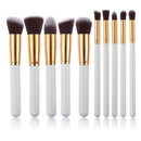 10-Piece White gold Makeup Brush Set - Large and Small Brushes for Professional Beauty Application