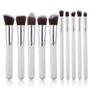 10-Piece White silver Makeup Brush Set - Large and Small Brushes for Professional Beauty Application