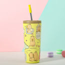 304 Stainless Steel Insulated Tumbler,Cartoon Design Portable Straw Cup for Home and Office(yellow)