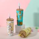 304 Stainless Steel Insulated Tumbler,Cartoon Design Portable Straw Cup for Home and Office(yellow)