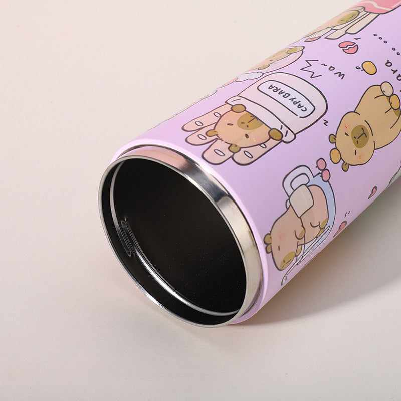 304 Stainless Steel Insulated Tumbler,Cartoon Design Portable Straw Cup for Home and Office(Off-white)
