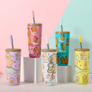 304 Stainless Steel Insulated Tumbler,Cartoon Design Portable Straw Cup for Home and Office(Pink)