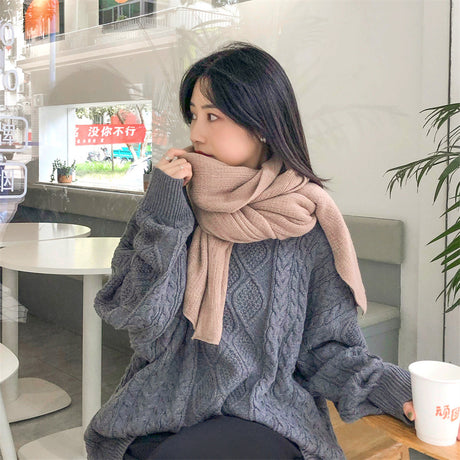 Beige Imitation Cashmere Solid Scarf - Warm Winter Shawl for Men and Women