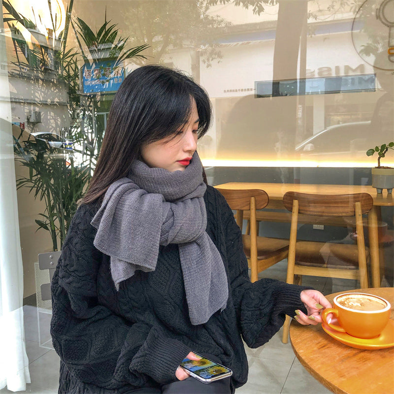 Beige Imitation Cashmere Solid Scarf - Warm Winter Shawl for Men and Women