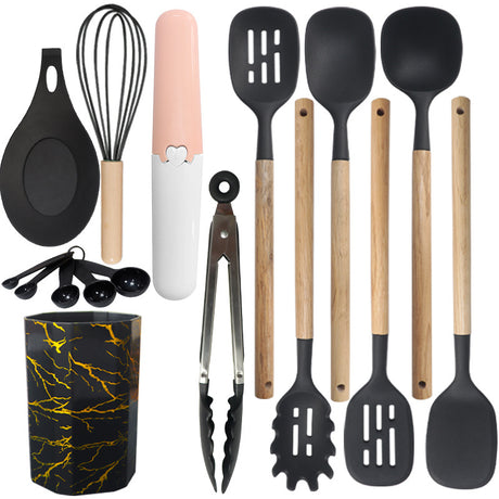 Black 12-Piece Silicone Cooking Utensil Set - Non-Stick Food-Grade Kitchen Tools with Holder