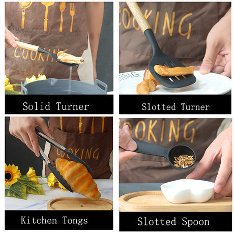 Black 12-Piece Silicone Cooking Utensil Set - Non-Stick Food-Grade Kitchen Tools with Holder