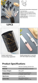 Black 12-Piece Silicone Cooking Utensil Set - Non-Stick Food-Grade Kitchen Tools with Holder