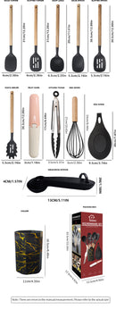Black 12-Piece Silicone Cooking Utensil Set - Non-Stick Food-Grade Kitchen Tools with Holder
