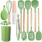 Bamboo Leaf Green 12-Piece Silicone Cooking Utensil Set - Non-Stick Food-Grade Kitchen Tools with Holder