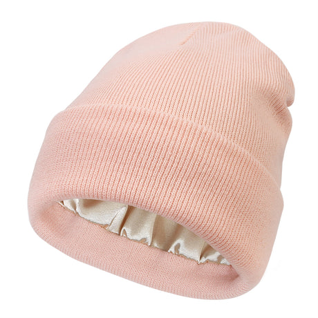 Premium Warm Beanie with Silk Satin Lining(pink)