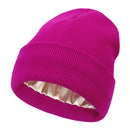 Premium Warm Beanie with Silk Satin Lining(Rose red)