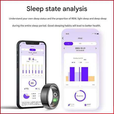 Advanced Smart Health Ring - 24/7 Heart Rate, SpO2, Sleep & Activity Tracker with Magnetic Charging(Black)