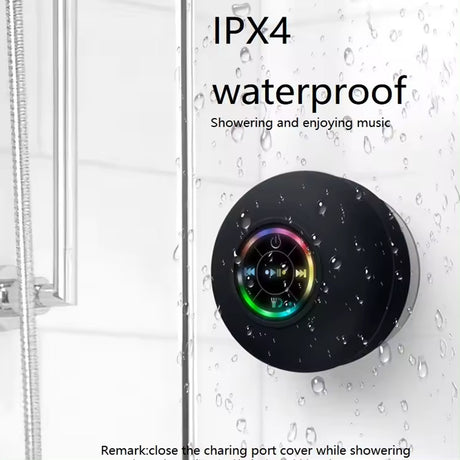 IPX4 Waterproof Bluetooth Shower Speaker with Suction Cup & LED Lights - Hands-Free Calling(black)