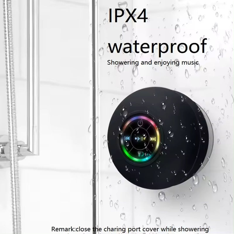 IPX4 Waterproof Bluetooth Shower Speaker with Suction Cup & LED Lights - Hands-Free Calling(black)