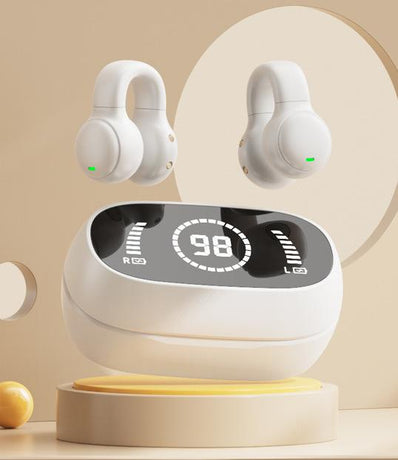 Open-Ear Conduction TWS Earbuds - Bluetooth 5.4, 9D Surround Sound, LED Display, Long Battery Life(White)