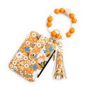 Floral Slim Card Holder Wallet with Beaded Keychain Bracelet & Tassel - 4 Card Slots, ID Window(Yellow)