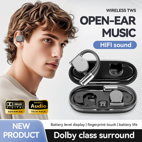 Open-Ear TWS Wireless Earbuds with HIFI Sound & LED Display - Dolby Surround(black)