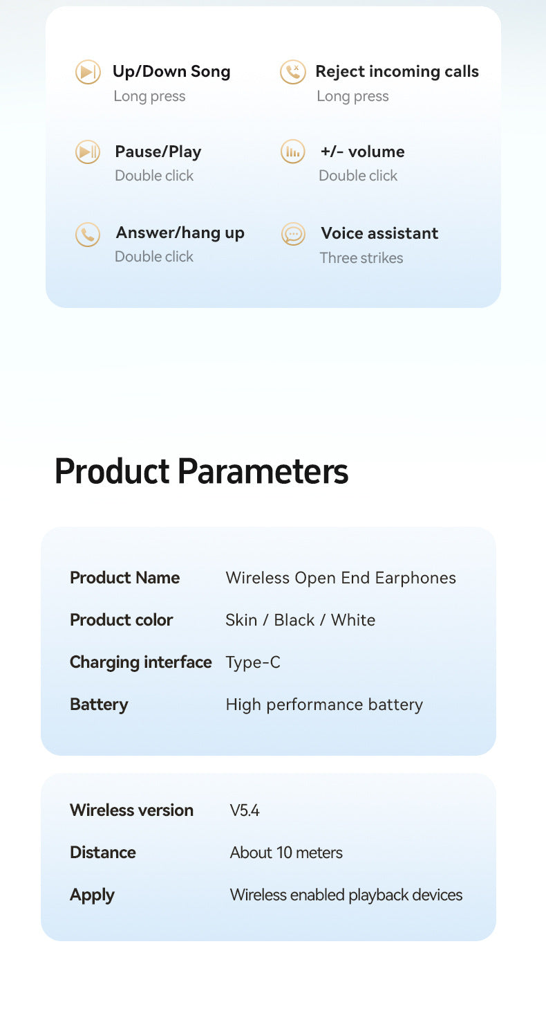 Open-Ear TWS Wireless Earbuds with HIFI Sound & LED Display - Dolby Surround(White)