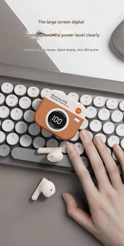 Retro Camera Style TWS Earbuds - Bluetooth 5.4, ENC, Low Latency Gaming(orange)