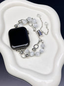 2-pcs Silver Elegant Cat's Eye Beaded Bracelet Band for Apple Watch - Women's Luxury Strap (Compatible Size :42/44/45MM )