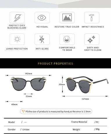 2-pcs Silver Elegant Women's Cat Eye Sunglasses - Anti-Glare, Lightweight Frame