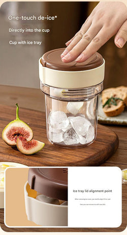2-in-1 Ice Cube Maker Tumbler - Portable Cup with Integrated Silicone Ice Tray & Lid (1 cup + 1 ice tray)