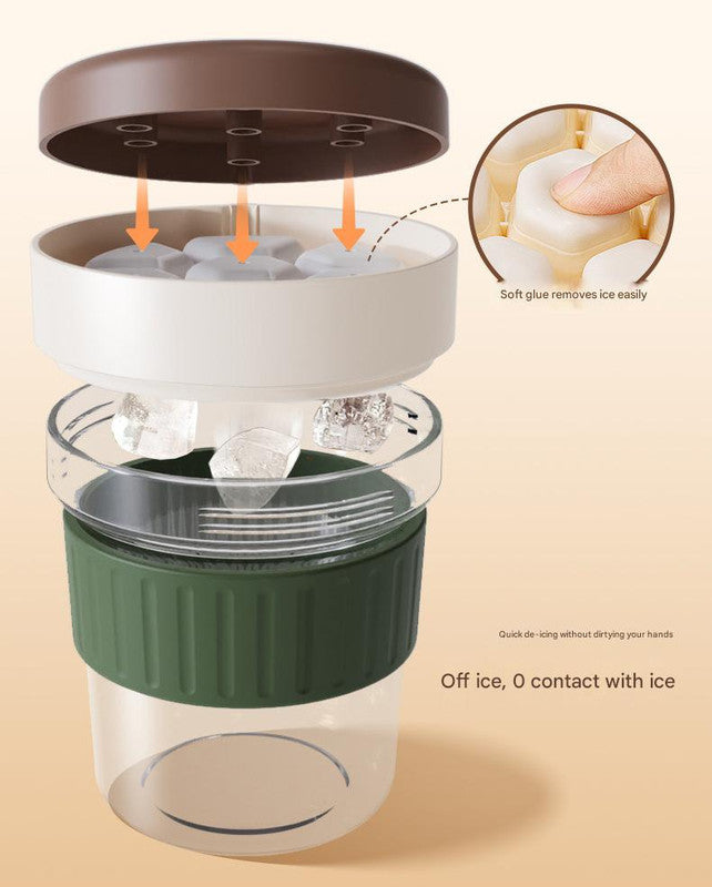 2-in-1 Ice Cube Maker Tumbler - Portable Cup with Integrated Silicone Ice Tray & Lid (1 cup + 3 ice tray)