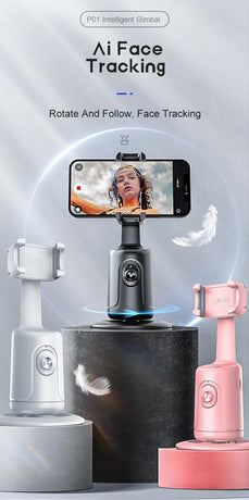 White AI Smart Auto Tracking Phone Holder - 360° Rotation Face & Body Tracking Mount