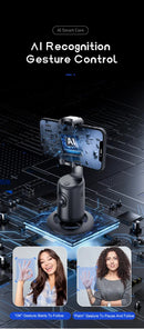 White AI Smart Auto Tracking Phone Holder - 360° Rotation Face & Body Tracking Mount