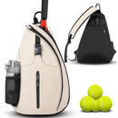 Beige Tennis Pickleball Sling Bag - Crossbody Racket Backpack for Men & Women (33x14x49cm)