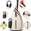 Beige Tennis Pickleball Sling Bag - Crossbody Racket Backpack for Men & Women (33x14x49cm)