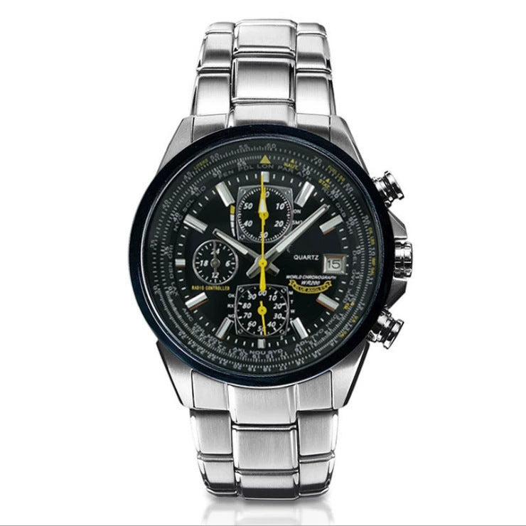 Black Dial Elegant Men's Quartz Chronograph Watch with 42mm Case and Perpetual Calendar
