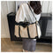 Black Contrast Color Women's Travel Bag - Canvas & PU Leather Trim Luggage (43x27x19cm)