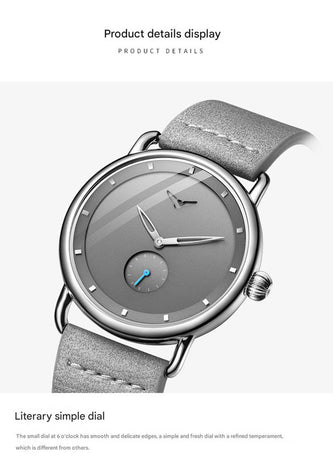 Black Elegant Men's Watch with Leather Band - Small Seconds, Onion Crown Detail