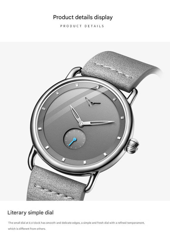 Black Elegant Men's Watch with Leather Band - Small Seconds, Onion Crown Detail